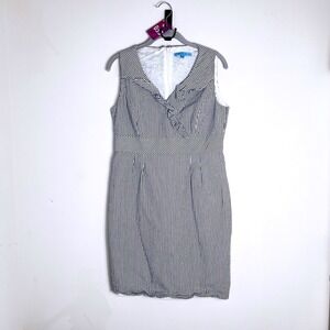 ANTONIO MELANI Striped Sheath Dress Size 10 Navy White V-Neck Sleeeless